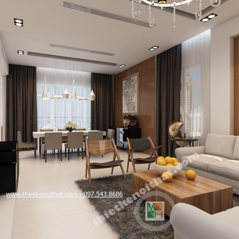 Thiết kế nội thất phòng khách biệt thự Huyndai HillState Hà Đông Hà Nội